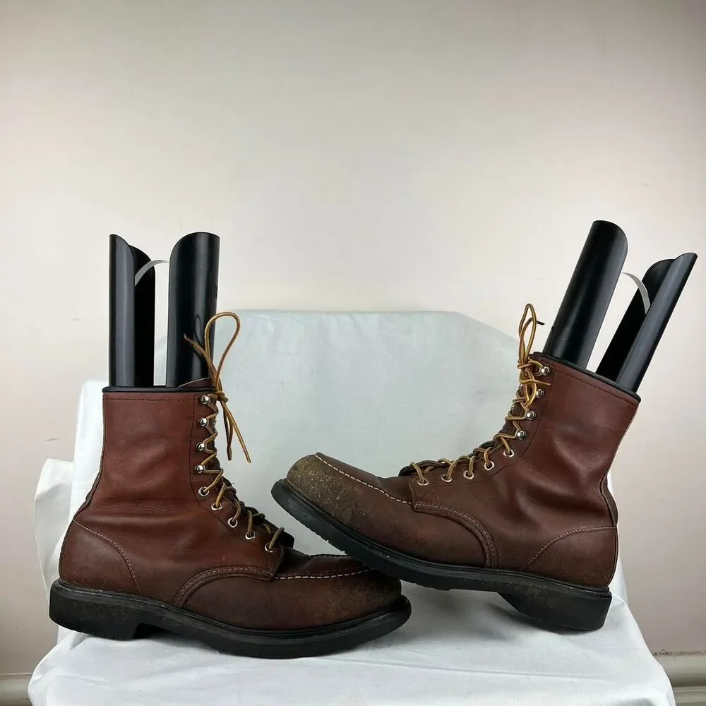 Vintage Red Wing Brown Leather Lace Up Boots With a Chunky Sole Size 12 D